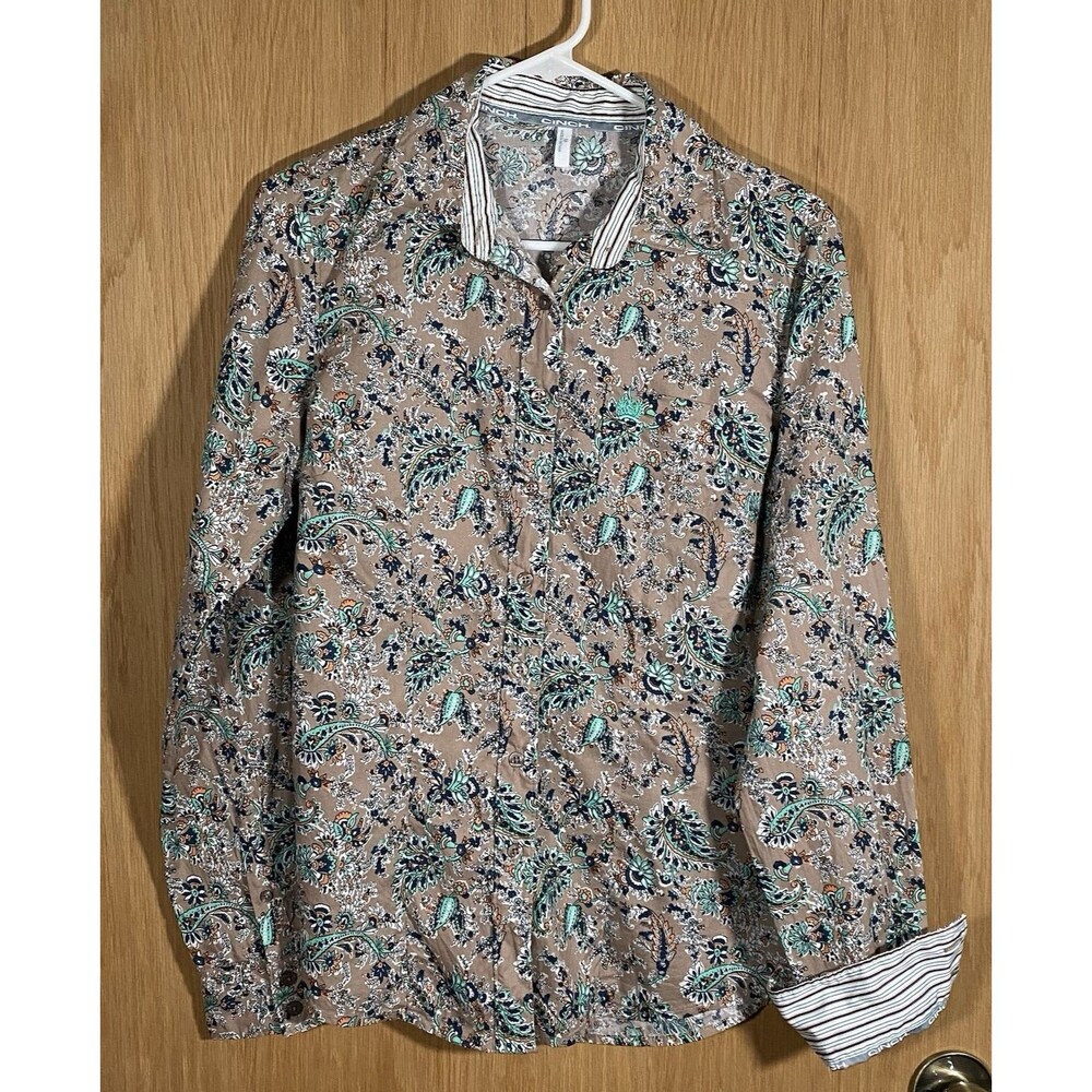 Cinch Women's M Paisley Button Up Shirt Western Cotton Long Sleeve Contrast Trim
